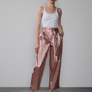 New York & Company Metallic Crinkle Cropped Pants Size SMALLSMALL / BROWN - FIRE